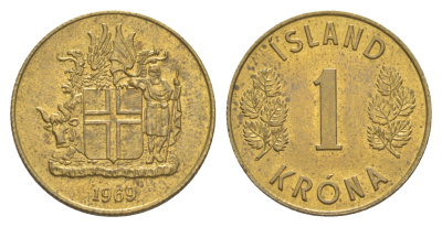 Исландия 1 крона 1969 KM 12a никель латунь UNC 4617-433