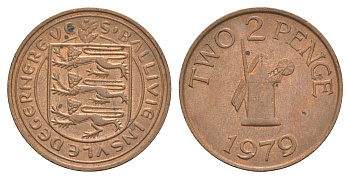 Гернси 2 пенса 1979 Елизавета II (1952-2022), ветряная мельница KM 28 бронза 4656-1113