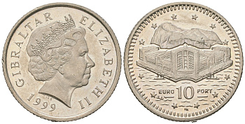 Гибралтар 10 пенсов 1999 KM 776 медно-никель UNC 4619-232