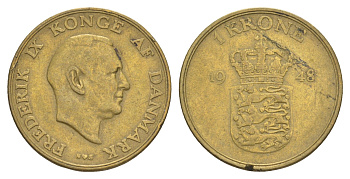 Дания 1 крона 1948 N, Фредерик IX (1947-1972) KM 837 алюминиевая бронза 4638-714