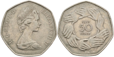 Великобритания 50 пенсов 1973 Елизавета II (1952-2022), вступление в Европейское экономическое сообщество KM 918, Spink 4224 медно-никель 4150-742