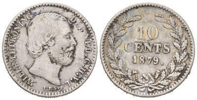 Нидерланды 10 центов 1879 Виллем III (1849-1890) KM 80 серебро 4152-852
