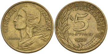 ФРАНЦИЯ 5 САНТИМОВ 1982 ТИП MARIANNE KM 933, LE FRANC 125.18 медь алюминий никель 4567-757
