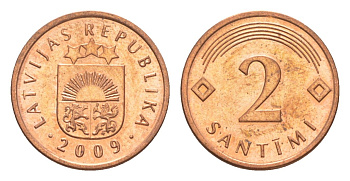 Латвия 2 сантима 2009 KM 21 сталь плакированая медью UNC 3999-1118