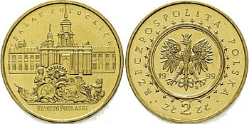 Польша 2 злотых 1999 MW, дворец Потоцкого в Радзынь-Подляский KM 372 нордик UNC 4521-814