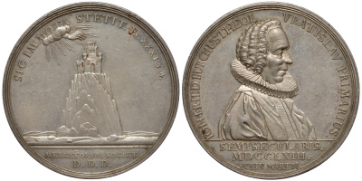 Бреслау медаль 1763 на 50 лет пребывания пастора Иоганна Фридриха Бурга в должности, девиз - так бессмертен стоял, диаметр 56,4 мм, вес 59,05 гр серебро UNC 10-003-09