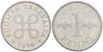 ФИНЛЯНДИЯ 1 ПЕННИ 1974 КМ 44a алюминий 3309-264