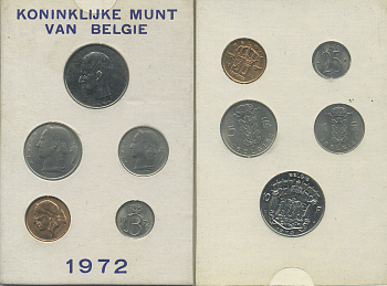 Бельгия набор из 5 монет 1972 BELGIE, в картонном буклете KM SS 5   UNC  1-5-2-32