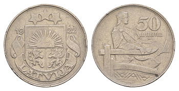 Латвия 50 сантимов 1922 год-тип KM 6 никель 4657-812