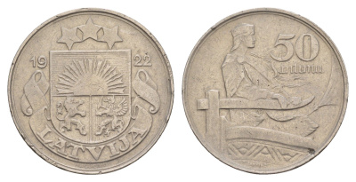 Латвия 50 сантимов 1922 год-тип KM 6 никель 4657-812