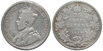 Канада 25 центов 1919 Георг V KM 24 серебро 4116-641