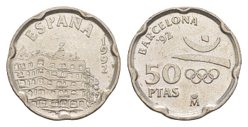 Испания 50 песет 1992 XXV летние Олимпийские Игры, Барселона 1992, Эмблема Олимпиады KM 906 медно-никель 4621-133