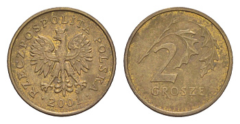 Польша 2 гроша 2001 Y 277 марганец латунь 4625-165
