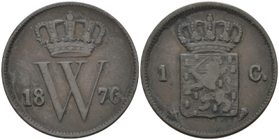 Нидерланды 1 цент 1876 Виллем III (1849-1890) KM 100 медь 4595-327