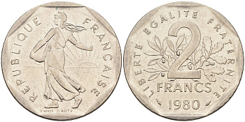 Франция 2 франка 1980 сеятель KM 942.1, Le Franc 272.4 никель 4587-1145