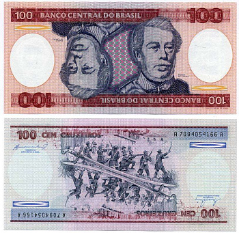 БРАЗИЛИЯ 100 КРУЗЕЙРО 1984 ПОДПИСЬ 21, ГЕРЦОГ КАКСИАС Pick 198b бумага UNC (ПРЕСС) 8612-15-3-1