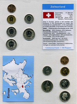 ШВЕЙЦАРИЯ НАБОР ИЗ 6 МОНЕТ 2001-2002 1, 5, 10, 20 РАППЕНОВ, 1/2 ФРАНКА , 1 ФРАНК, В ЦЕЛЛОФАНОВОЙ ЗАПАЙКЕ KM UNC 5-6-3-61