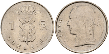 Бельгия 1 франк 1976 Belgie, Бодуэн I (1951-1993) KM 143.1 медно-никель  UNC  4187-211