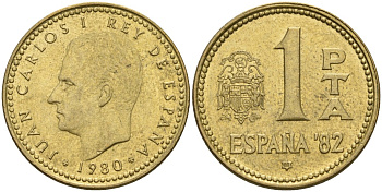 Испания 1 песета 1980 (80) чемпионат мира по футболу 1982 года в Испании, Хуан Карлос I (1975 - 2014) KM 816 алюминиевая бронза 4604-447