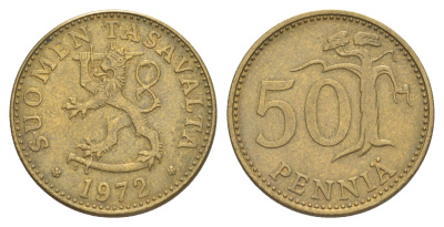 Финляндия 50 пенни 1972 KM 48 алюминиевая бронза 4648-453