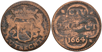 Утрехт (Utrecht), Нидерланды 1 дуит 1664 KM 44 медь 4577-227