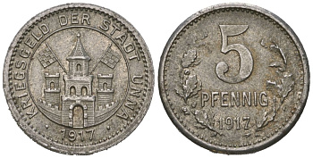 Унна (Пруссия, Вестфалия) 5 пфеннигов 1917 Funck 556.4A, Men18 31976.3 железо 4379-355