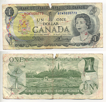 Канада 1 доллар 1973 Елизавета II (1952- ), здание парламента на реке Оттава, Crow-Bouey Pick 85 c бумага 7548-39-2
