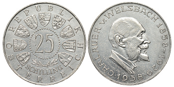 Австрия 25 шиллингов 1958 100 лет со дня рождения Карла Вельсбаха KM 2884 серебро aUNC 413-6721