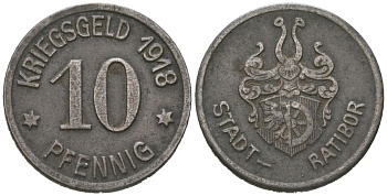 Ратибор (Силезия) 10 пфеннингов 1918 Funck 438.2, Men05 21145.2, Men18 26408.2 железо 4164-219
