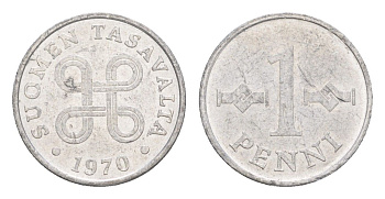 Финляндия 1 пенни 1970 KM 44a алюминий 4647-236