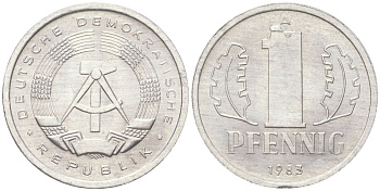 ГДР 1 пфенниг 1983 A KM 8.2 алюминий 4613-935