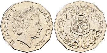 Австралия 50 центов 2004 Елизавета II (1952-2022), герб, кенгуру KM 404 медно-никель 4131-815