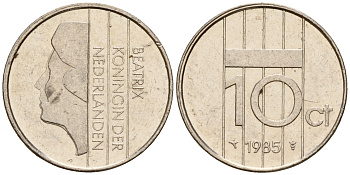 Нидерланды 10 центов 1985 Беатрикс (1980-2013) KM 203 никель    4598-359