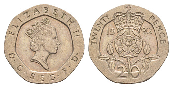 Великобритания 20 пенсов 1992 Елизавета II (1952-2022) KM 939, Spink 4361 (G2) медно-никель 4639-862