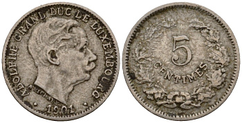 Люксембург 5 сантимов 1901 герцог Адольф (1890-1905) KM 24 медно-никель 4602-334