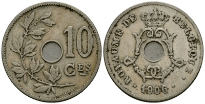 Бельгия 10 сантимов 1906 Belgique KM 52 медно-никель 4172-837