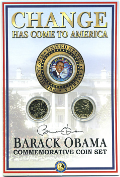 США набор из 3 монет 2003 1/2 доллара ( 50 центов ) Барак Обама, квотер Иллиноис, квотер Гавайи. В оригинальном буклете, позолота, цветная эмаль , сертификат, ограниченый выпуск медно-никель UNC 4-3-1-05