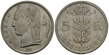 Бельгия 5 франков 1950 Belgique KM 134 медно-никель 4172-551