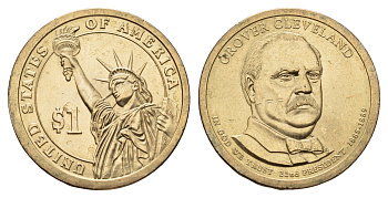 США 1 доллар 2012 D, Президент США - Гровер Кливленд (1885–1889) KM 525 медь с марганцево-латунным покрытием UNC 98-431