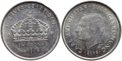 Швеция 1 крона 2008 Карл XVI Густав (1973- ) KM 894 медно-никель 87-117