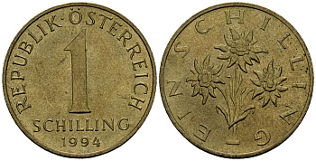Австрия 1 шиллинг 1994 KM 2886 алюминиевая бронза 4167-1212