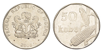 Нигерия 50 кобо 2006 KM 13.3 сталь плакированная никелем UNC 4643-665