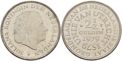 Нидерланды 2 1/2 гульдена 1979 400 лет Утрехтскому союзу, Юлиана (1949-1980) KM 197 никель 4683-544