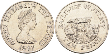 Джерси 10 пенсов 1987 Ла-Хуг-Би, Елизавета II (1952-) KM 57.1 медно-никель UNC 4583-221