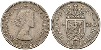 Великобритания 1 шиллинг 1956 Елизавета II (1952-2022), Шотландский герб KM 905, Spink 4148 медно-никель 4601-447