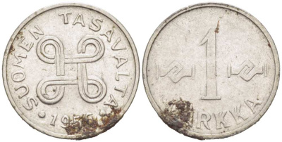 ФИНЛЯНДИЯ 1 МАРКА 1956 KM 36а железо плакированное никелем 218-1222