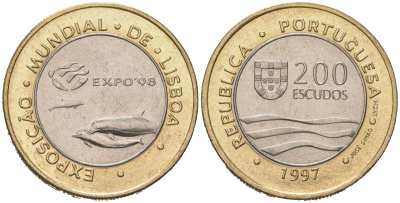Португалия 200 эскудо 1997 Лиссабон ЭКСПО, 1998 KM 694 биметалл UNC 4574-935