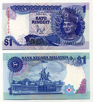 Малайзия 1 ринггит ND (1989) султан Туанку Абдул Рахман, сегментированная защитная линия Pick 27 b бумага UNC (пресс) 8589-31-3-1