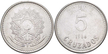 Бразилия 5 крузадо 1986 реформа (1986-1989) KM 606 нержавеющая сталь 28-1237