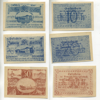 АВСТРИЯ НАБОР ИЗ 3 БАНКНОТ 1920 1 ИЮЛЯ 1920-1 ОКТЯБРЯ 1920, НОТГЕЛЬД, 10, 20, 50 ГЕЛЛЕРОВ, MEIKENBACH un der GRIESTING бумага aUNC 6280-34-3